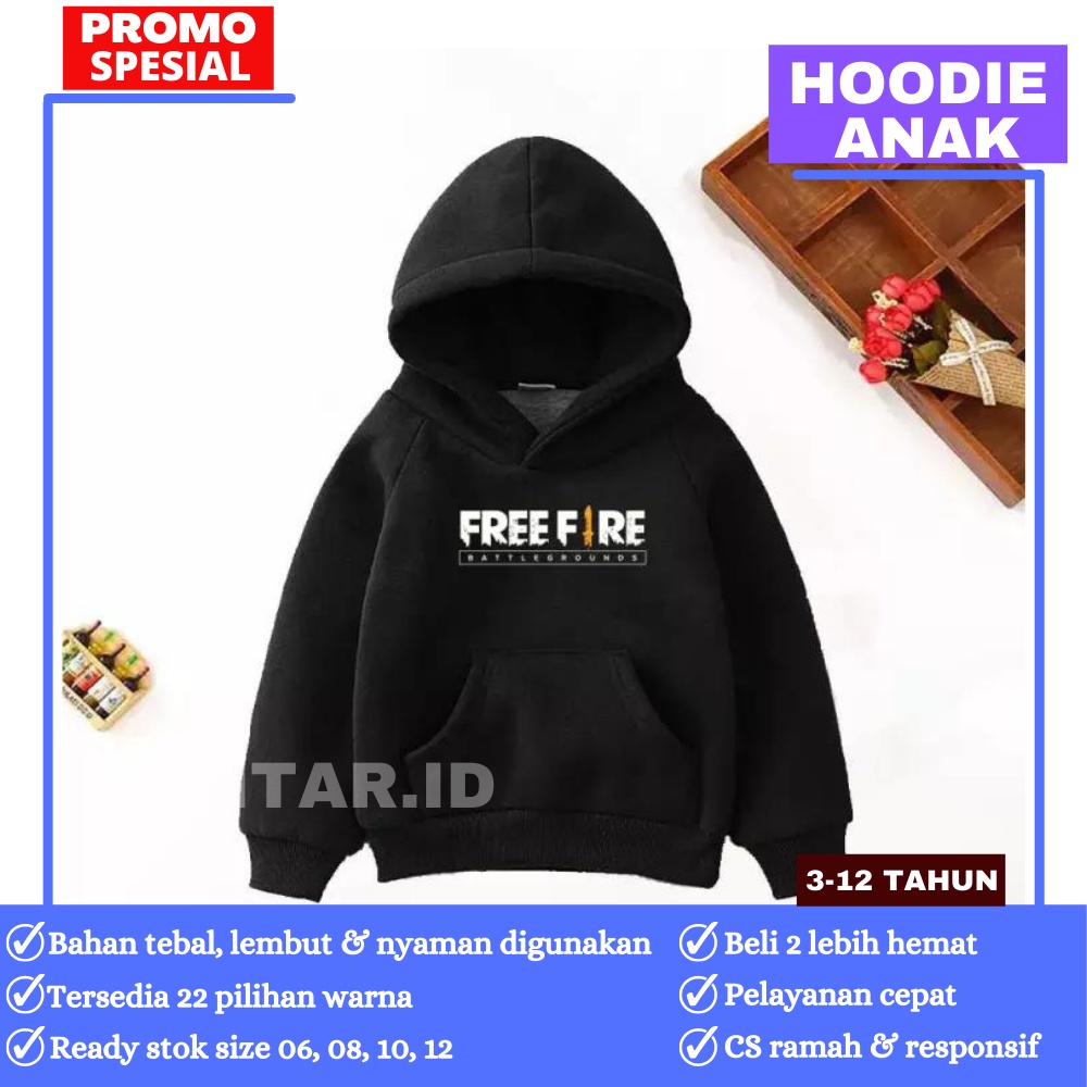 Jaket Hodie Anak Balita Kecil Laki Laki Perempuan Cowok Cewek Kembar Couple Model FF Free Fire Umur 