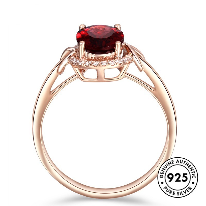 Cincin Ruby Bahan S925 Sterling Silver Plated 18k Rose Gold Untuk Wanita