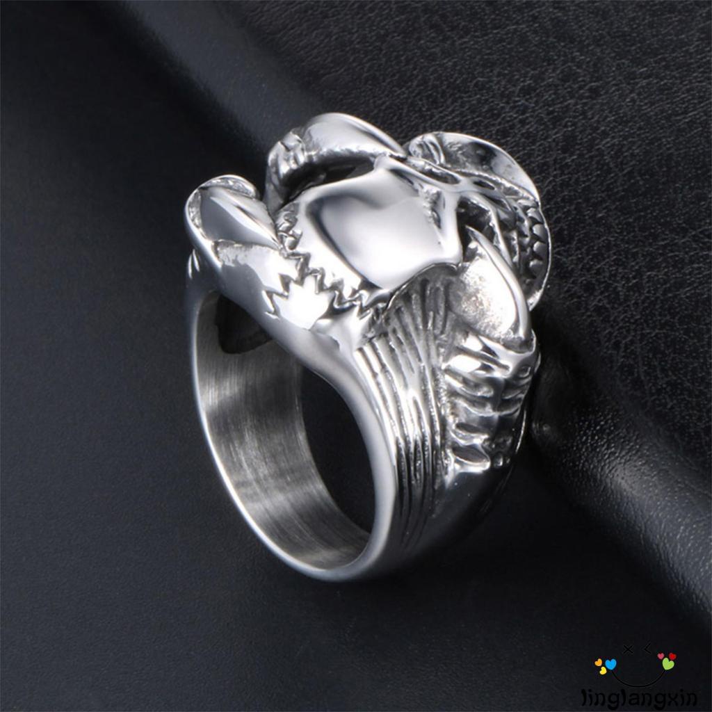 Llx-cincin Titanium Steel Ukiran Tengkorak Untuk Pria