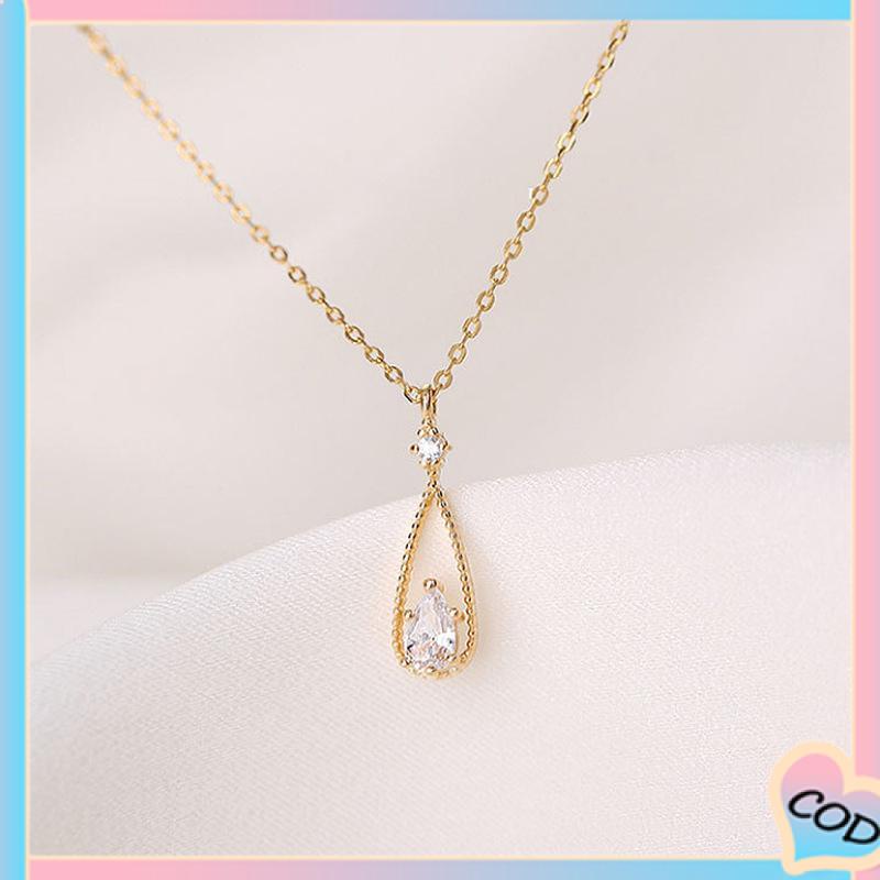 COD❤️ Fashion Indah Water Drop Zircon Kalung Wanita Sederhana Temperamen Rantai Klavikula-A.one