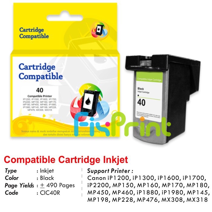 Cartridge Recycle Canon PG-40 PG40 Black Refill Tinta Compatible Printer iP1880 iP1980 MX308 MX318