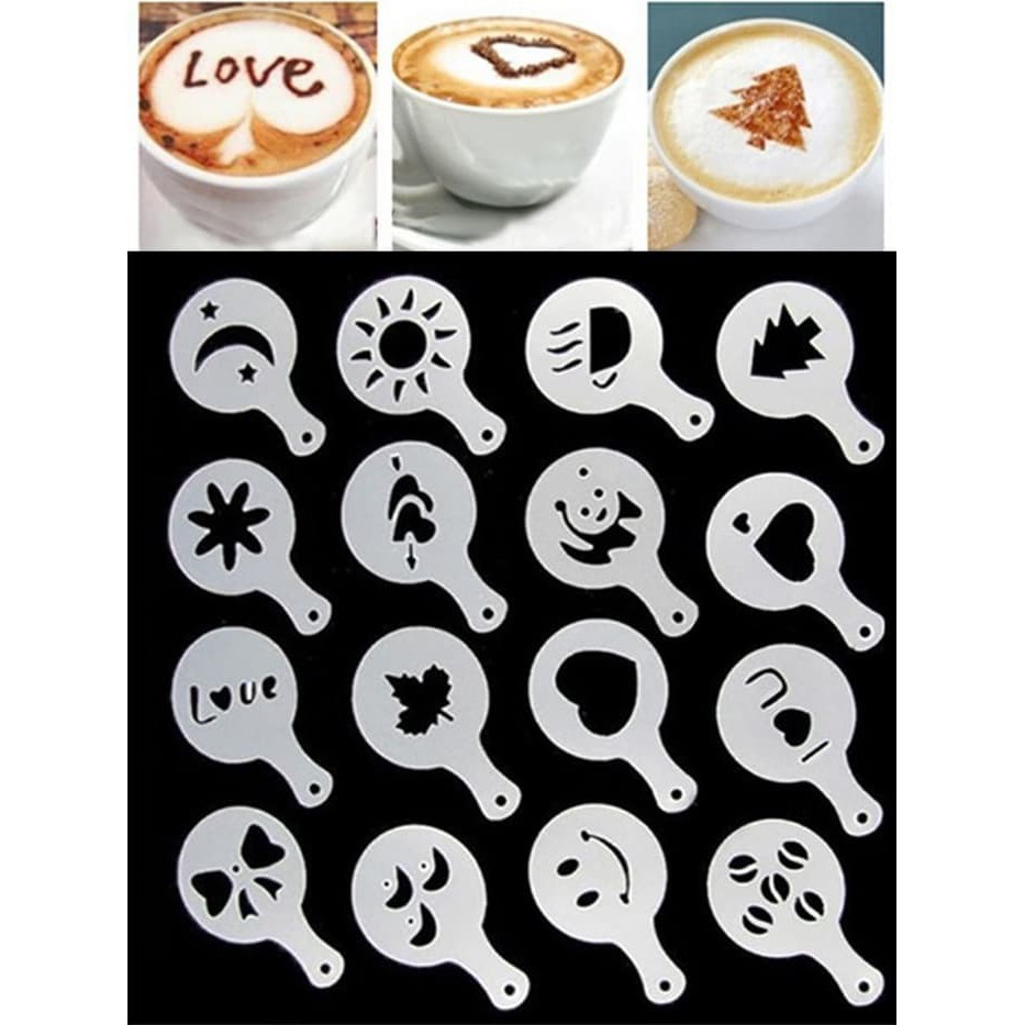 Serbagrosirmurah 16 set cetakan kopi Kue coffee printing cappuccino latte mold Bento