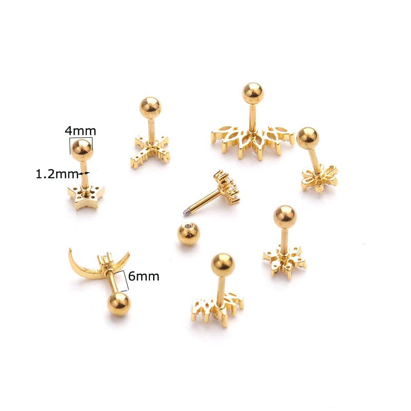 1piece Copper Zircon Earrings Tragus Helix  Piercing 16G