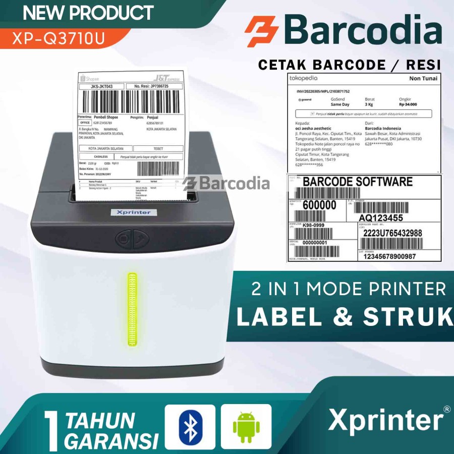 Printer Bluetooth Barcode Q-371U Putih Printer Resi 80mm