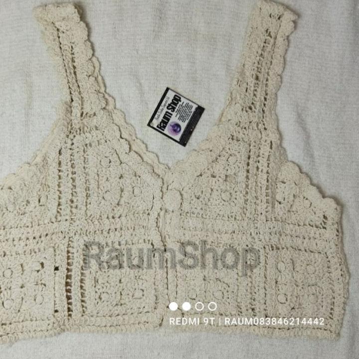 Terbagus.. Rompi VEST Rajut Wanita JUMBO Terbaru LD 110cm KOREA LACE Putih Tulang Polos Kancing Depa