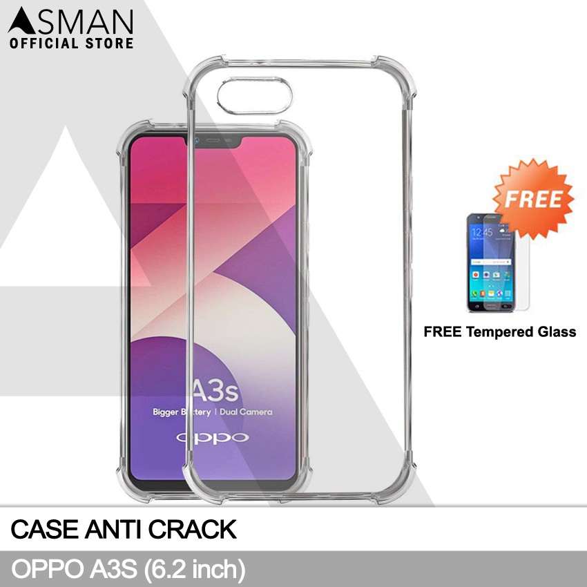 Anti Crack OPPO A3S (6.2&quot;) | Soft Case Anti Bentur + FREE Tempered Glass