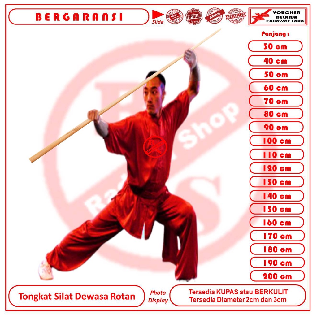 Tongkat Silat Remaja PSHT Dari Rotan - Raditya Shop - Tongkat Persilatan IPSI - Tongkat Beladiri Rem