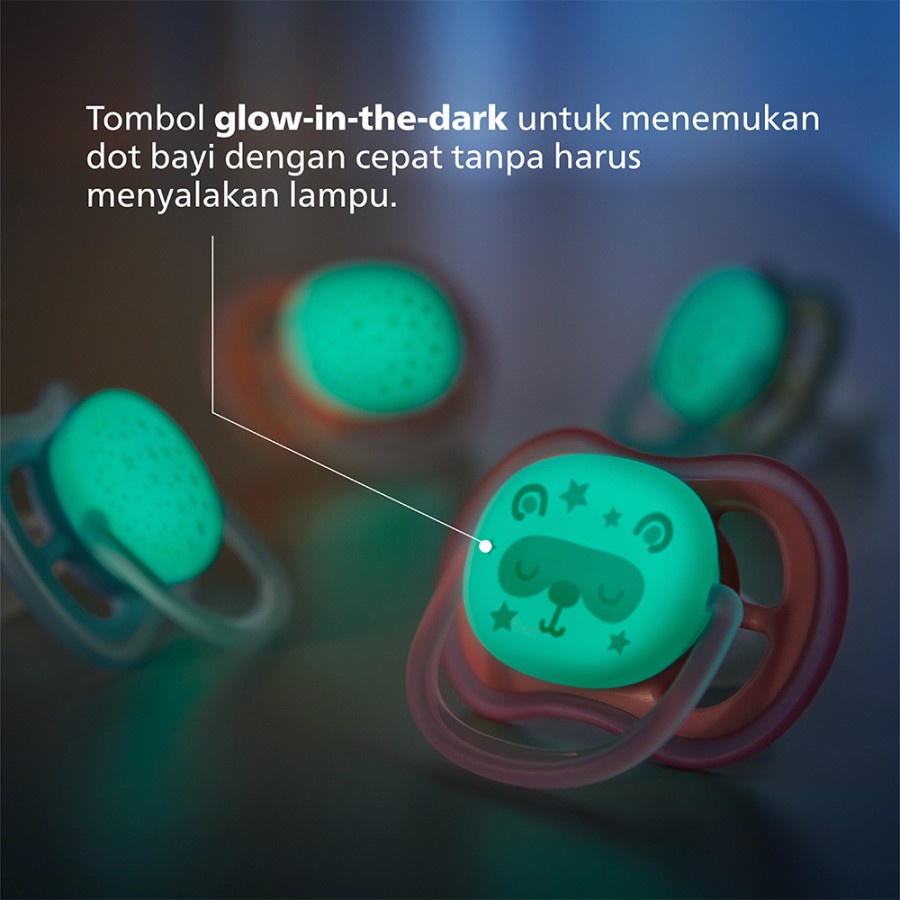 Philips Avent Soother Ultra Air Pacifier Happy Orthodontic  BPA Free / Glow in the Dark SCF376/11 / SCF080/17 2Pack isi 2 pcs - Empeng Dot Bayi