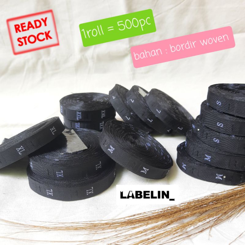 

Label size baju HITAM bahan Woven Roll (500pc)