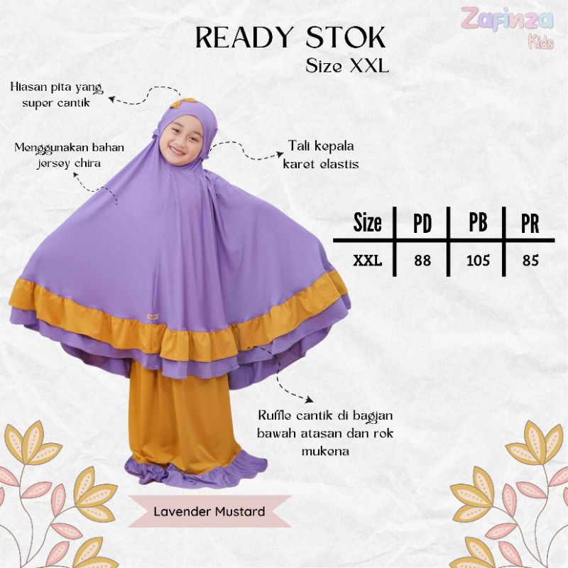 MUKENA ANAK USIA 9-10 TAHUN LAVENDER-MUSTARD MILLY PRAYER SET BY ZAFINZA