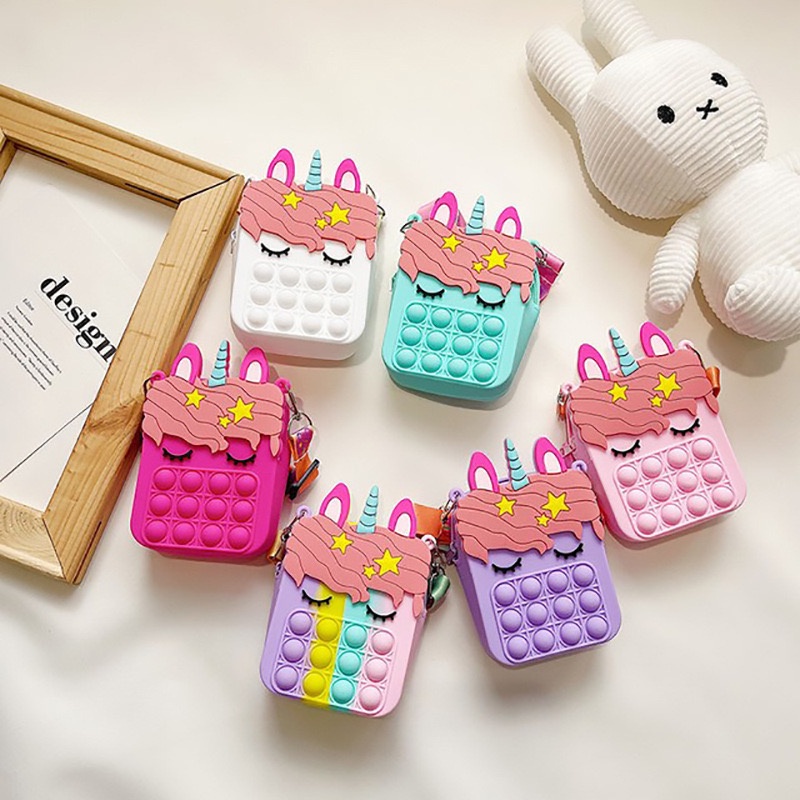 Tas Pop it Anak Unicorn Lucu Import - Tas Selempang Anak Karakter Unicorn - Tas Pop It Terbaru Import - Tas Anak Lucu Pop It Fidget Toys JL09