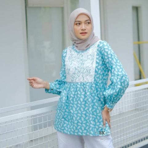 tey-17 Batik wanita ASJ SA HRB026 Kenongo Kemeja Tosca Pendek-Brokat Hijau