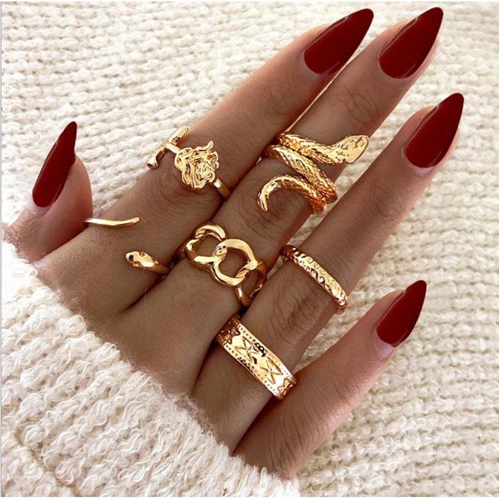 Lily 6pcs /Set Cincin Set Aksesoris Pesta Vintage Rantai Snake Joint Open Knuckle Rings