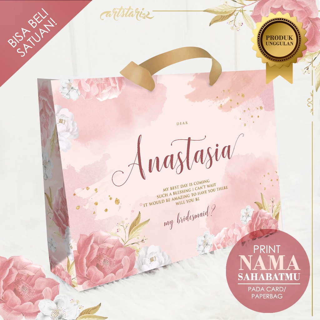 

Paperbag Bridesmaid FLOWER PINK ROSE GOLD / EMAS CUSTOM NAMA TEMAN