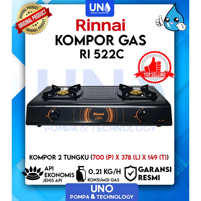 Rinnai Kompor Gas 2 Tungku RI-522 C / RI 522 C / RI522C