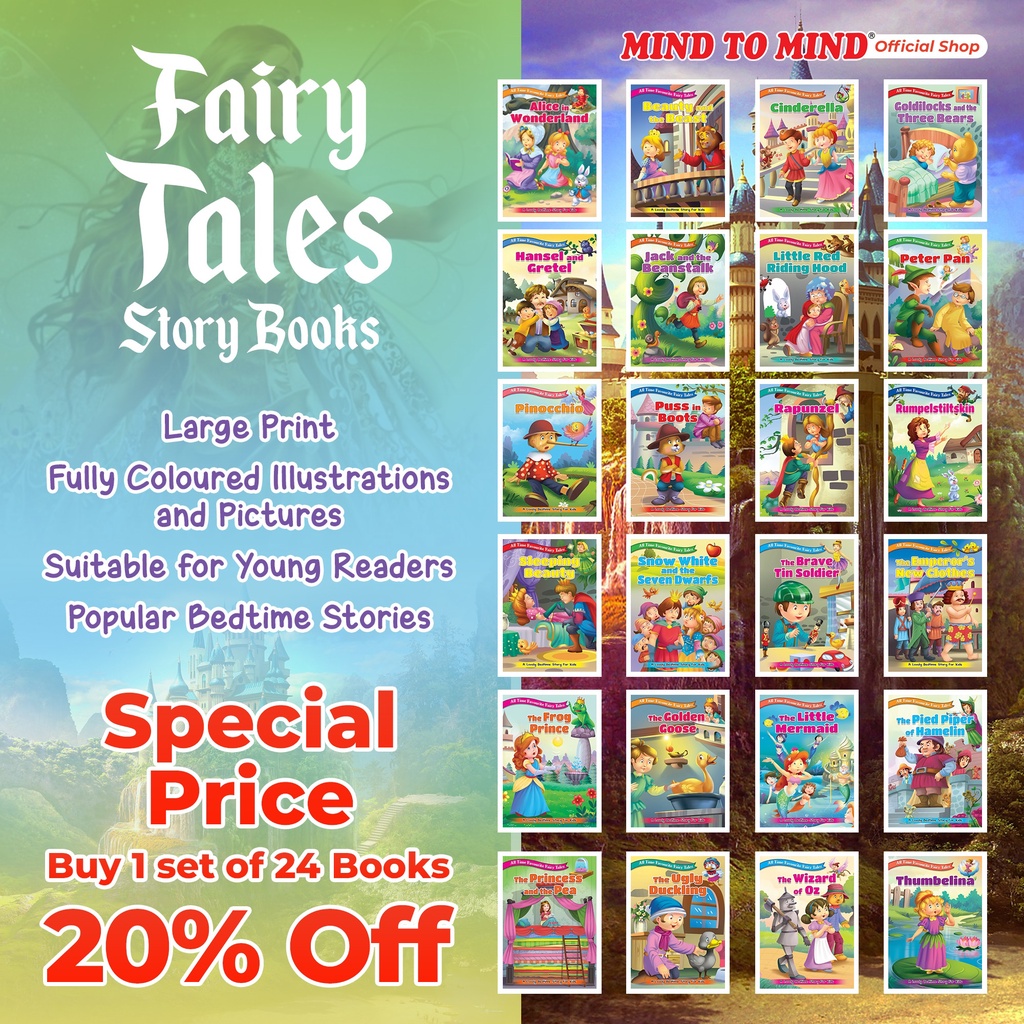 [Mind To Mind] SET OF 24 All Time Favourite Fairy Tales English Story Books Preschool/Baby 20%OFF