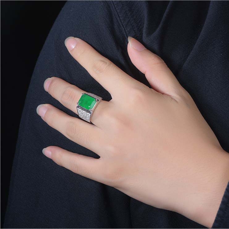 Cincin Model Terbuka Aksen Batu Permata Zamrud Berlian Warna Alami Gaya Eropa Amerika Untuk Pria