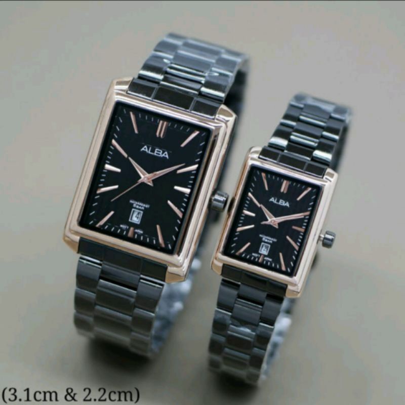 ALBA COUPLE - Jam Tangan Sepasang Model Kotak Full Steinless Steel