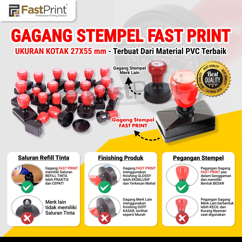 Gagang Stempel Flash Kilat Warna Ukuran Kotak 27x55 MM