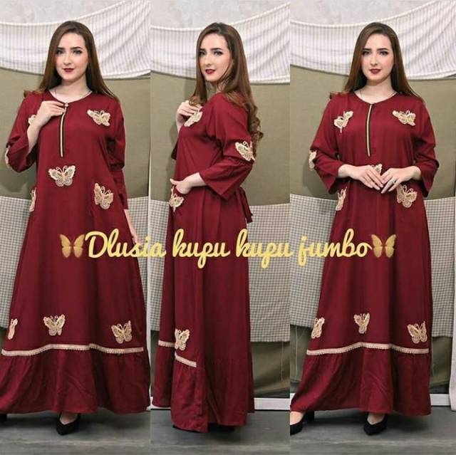 GAMIS DASTER ARAB MURAH DLUSIA KUPU KUPU JUMBO / RESLETING DEPAN BUSUI / RAYON