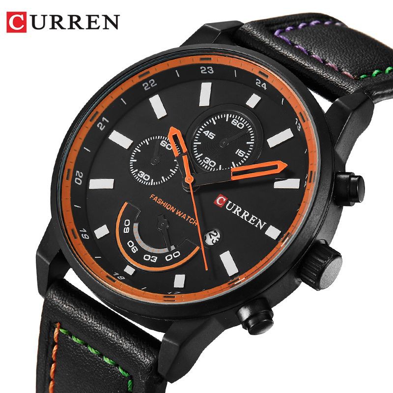 CURREN 8217 Jam Tangan Pria Analog Tali Kulit Chronograph Tidak Aktif WATCHKITE WKOS