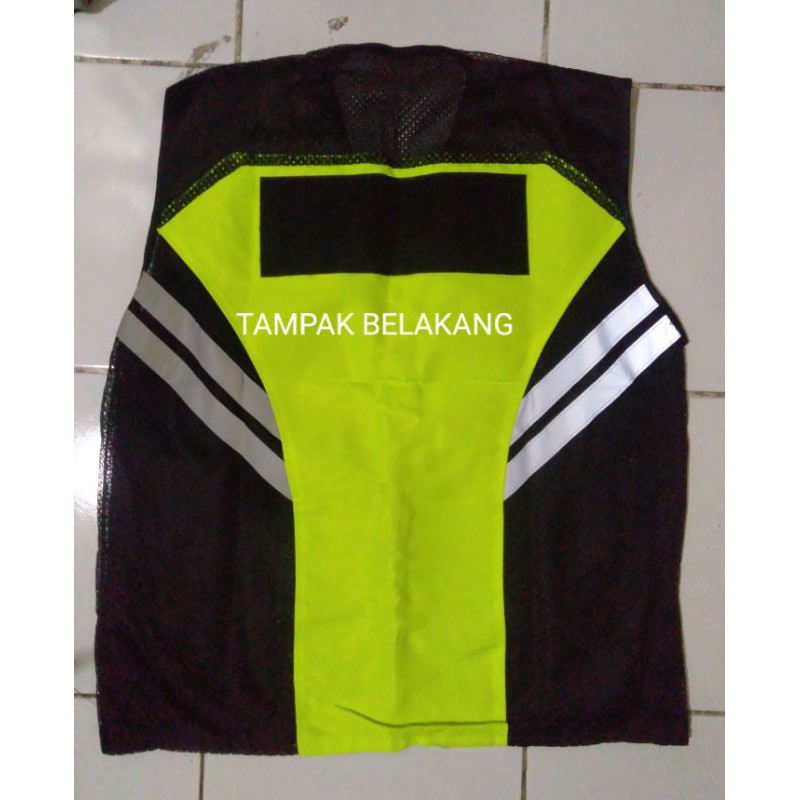 ROMPI SAFETY PU HIJAU HITAM BAHAN TASLAN SAMPING JALA FREE LOGO SEPERTI FOTO