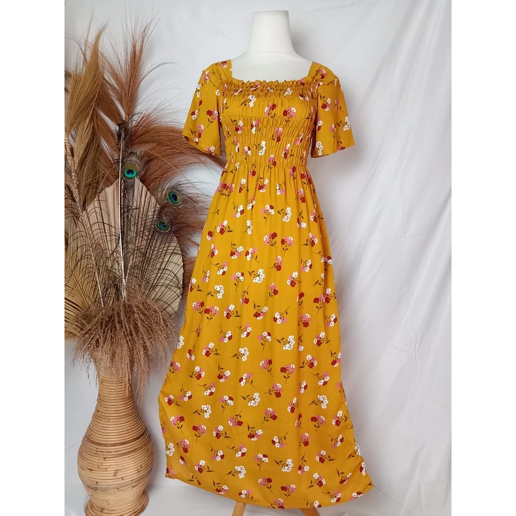 VANESSA PANJANG/DASTER KERUT/DASTER SMOK-BEGONIA KUNING