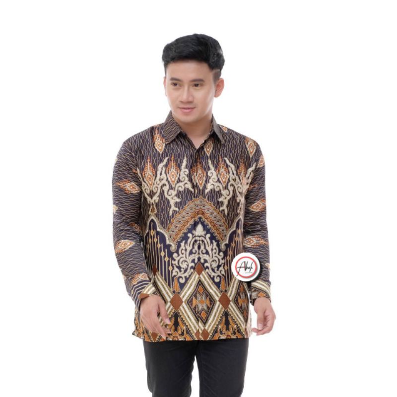 KEMEJA BATIK PRIA DEWASA LENGAN PANJANG SEMI SUTRA SILKY PREMIUM UKURAN M L XL XXL 2XL BIG SIZE WARN