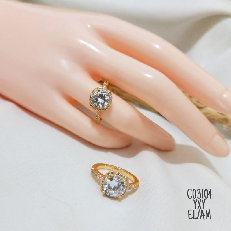 Cincin Yaxiya Zircon Persegi warna Gold C03104