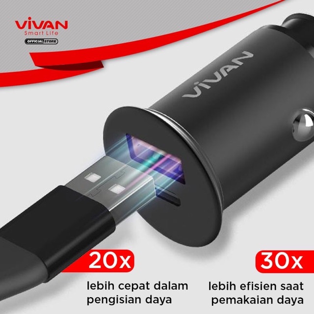 VIVAN Car Charger Mobil 2 Port USB Quick Charge 4.0 Fast Charging Garansi Resmi 1 Tahun - CCT2