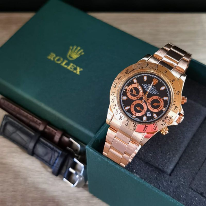 Jam Tangan Wanita Rolex Daytona 8633 Tanggal Aktif - Free Tali Kulit Box Batre Cadangan Original
