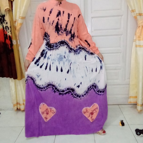New Arrival Gamis Twill Rayon Original Pelangi Gamis Twill Tiedye Gamis Ori Ar Batik Super Abstrak