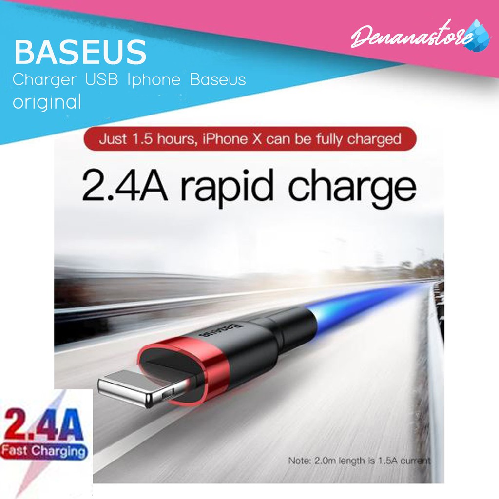 Kabel data charger Baseus iphone 6 7 8 X cable apple lighting fast charging Original berkualitas