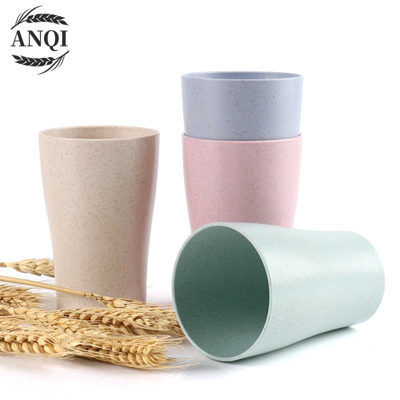 ANQI 4 pcs  SET CANGKIR JERAMI GANDUM / MELAMIN ANTI PECAH/Wheat Straw Tableware Dish