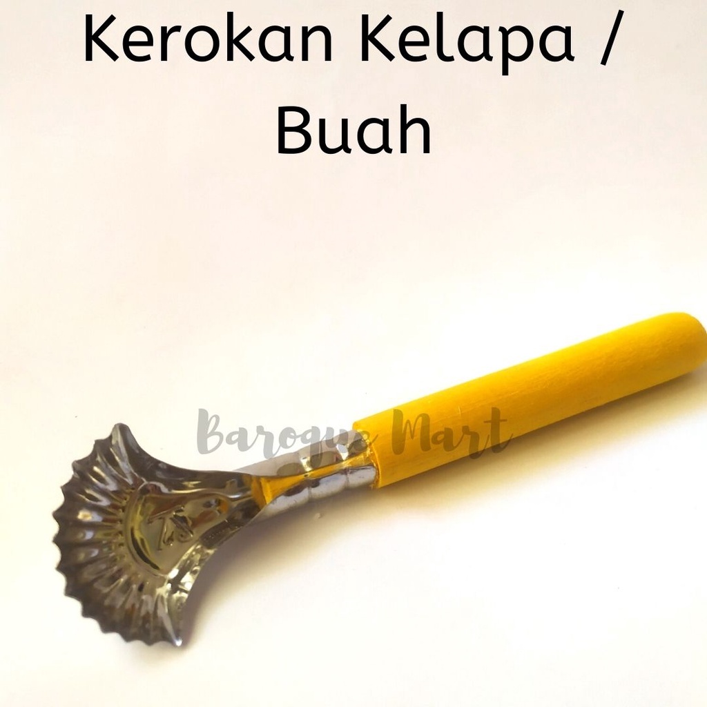 Kerokan Kelapa Muda Stainless Kelapa Tua Stenlis Kayu Alat Kerok Buah Blewah Degan Gagang Kayu