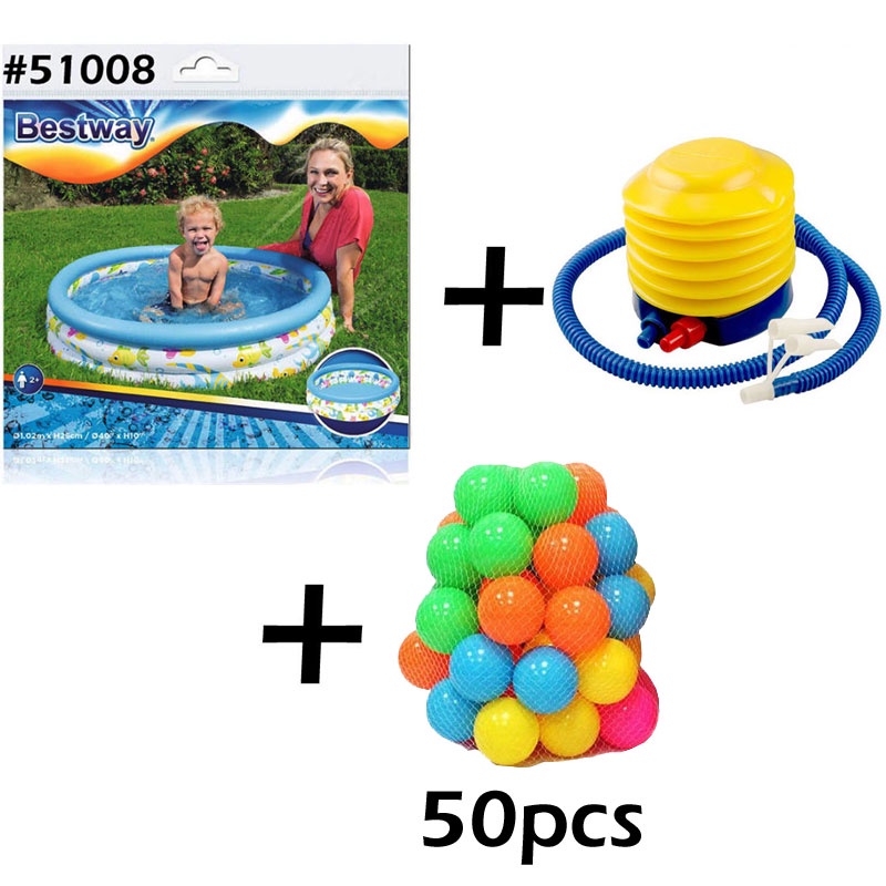 Bestway 51009, 51008 Kolam Renang Anak dan Bayi Ocean Life - Paket Kolam Mandi Bola 122 cm x 25 cm-51008 +Pompa+Bola 50