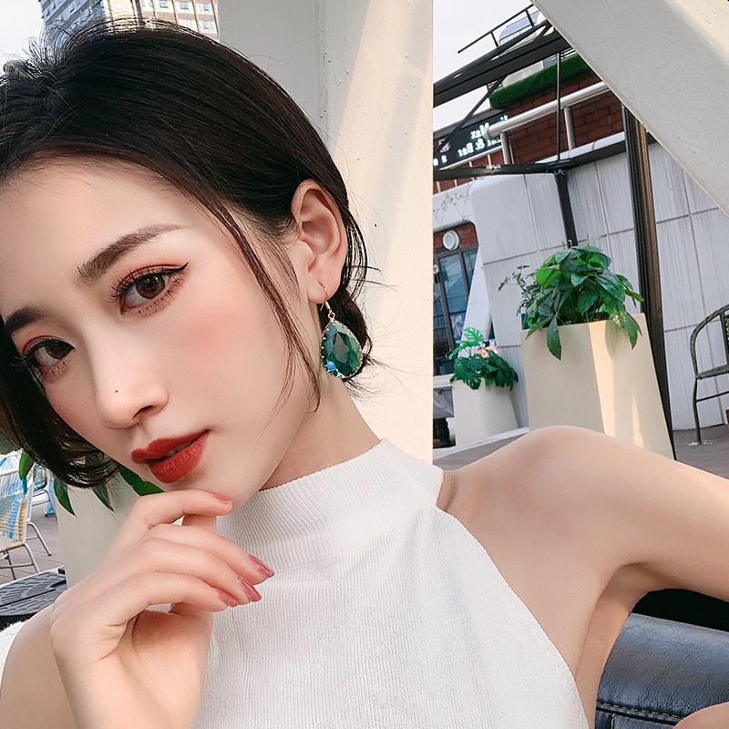 Anting Kait Silver Needle 925 Hias Kristal Zamrud Bentuk Tetesan Air Gaya Retro China Etnik Untuk Wanita