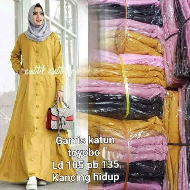 Gamis katun toyobo kancing depan