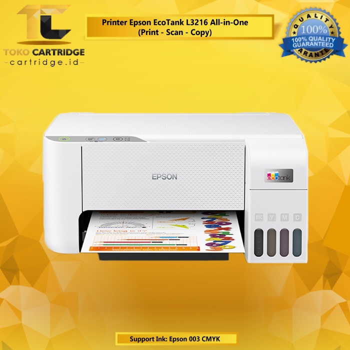 Printer Epson EcoTank L3216 L3210 L3211 All-in-One (Print - Scan - Copy) Pengganti L3110 with tinta 003 cmyk original