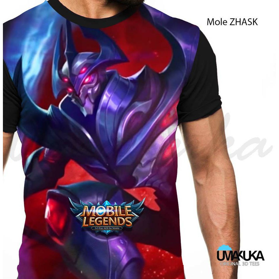 ML Zhask Mole T-Shirt Kaos Baju 3D Karakter Mobile Legends Full Print Umakuka Original Murah Unik
