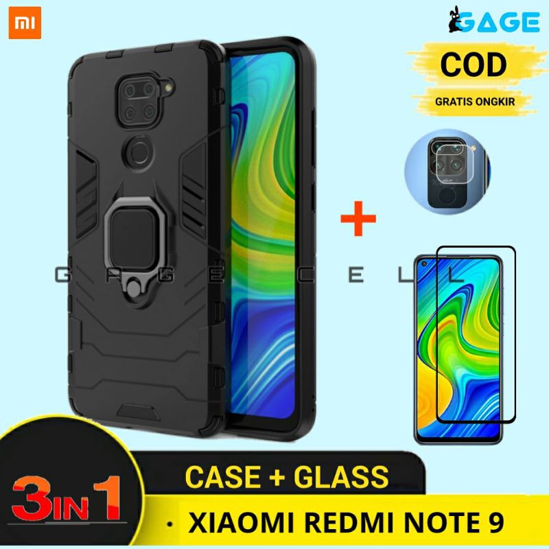 3IN1 - Hardcase Armor Ring Kickstand Robot Transformer Xiaomi Redmi Note 9 Casing Back Cover