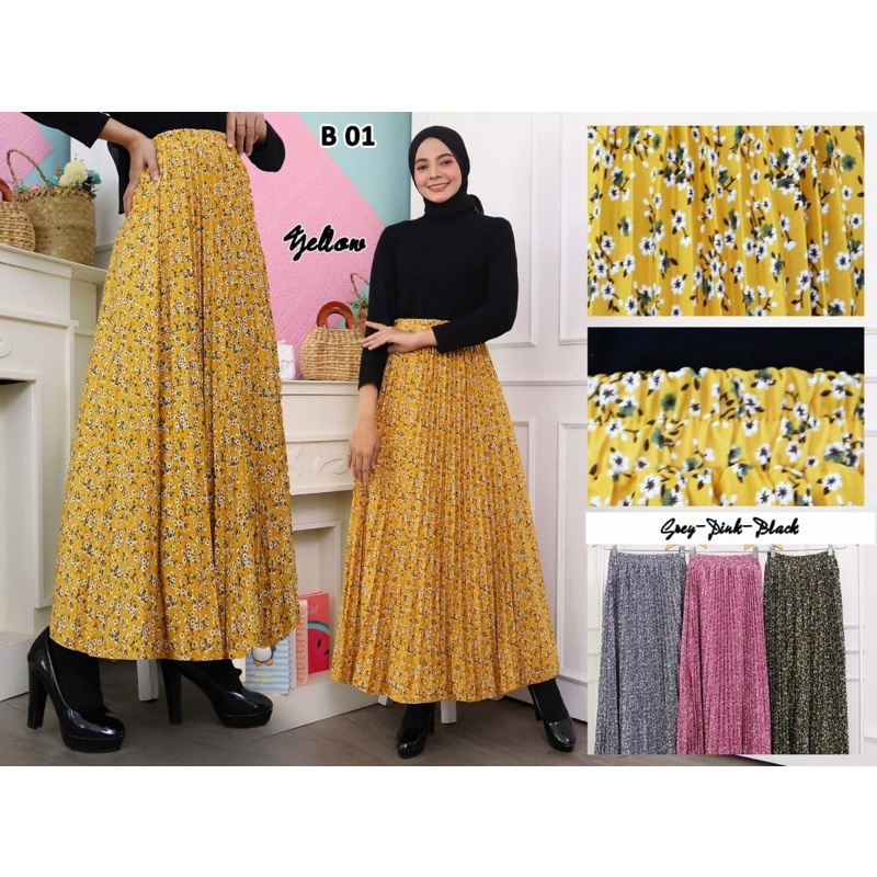 ROK PLISKET MOTIF OLIVE BAHAN HYGET PREMIUM // ROK MOTIF BUNGA OLIVE SIZE DEWASA