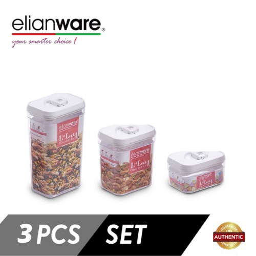 Elianware Toples Kotak Kedap angin Lid Lock Airtight Canister Food Storage Toples Serbaguna (3 Pcs)