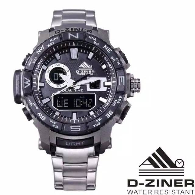 ORIGINAL JAM TANGAN PRIA GAHAR D-ZINER DUALTIME ANTI AIR AMAN RENANG RANTAI SILVER