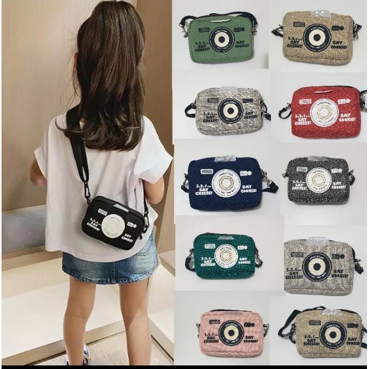 Tas Selempang Anak Kecil Lucu Design Kamera Muat HP Murah Bahan Kanvas Sablon Produk Lokal Semarang