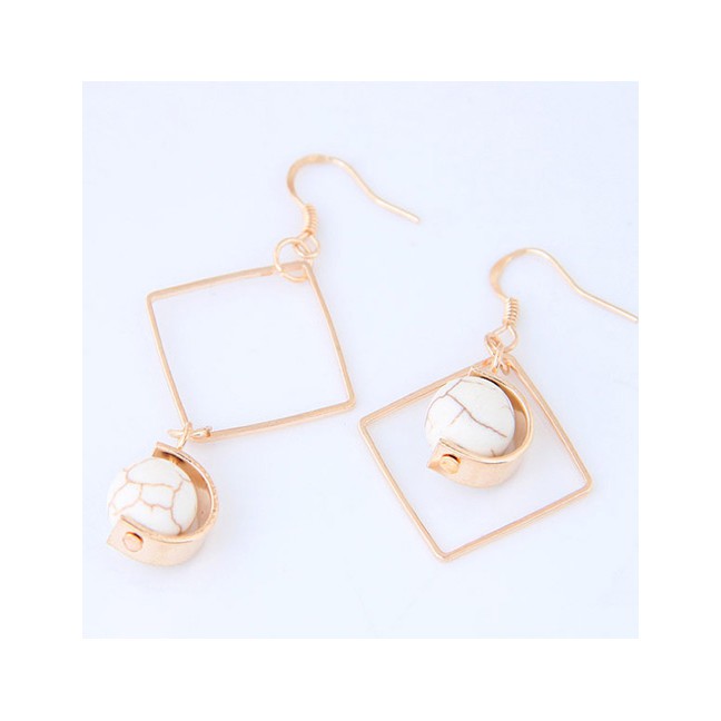 LRC Anting Gantung Bohemia Gold Color Square Shape Decorated Simple Hollow Out Earrings A48353