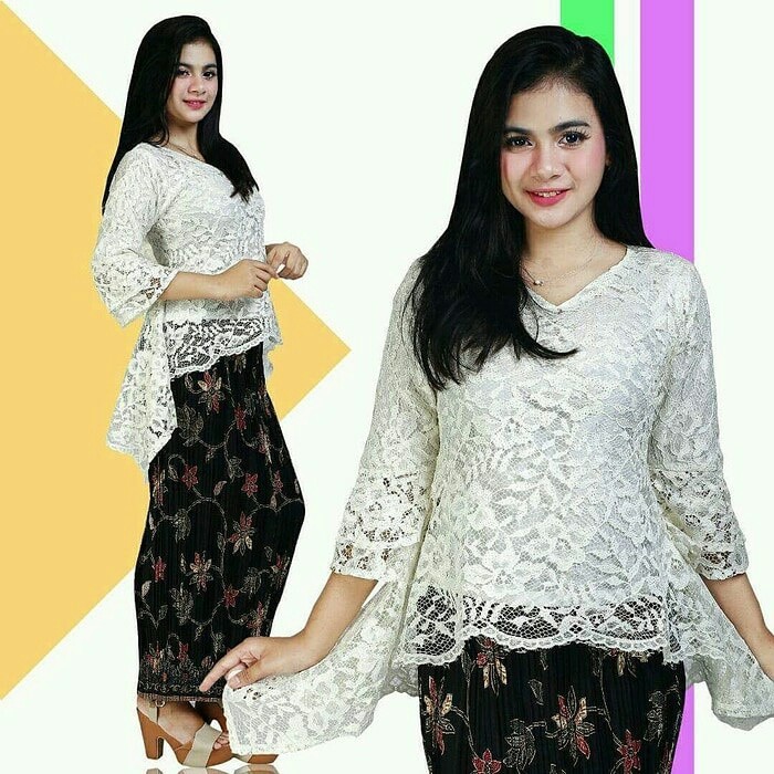 Setelan Kebaya Brukat Bianca Modern Rok Plisket