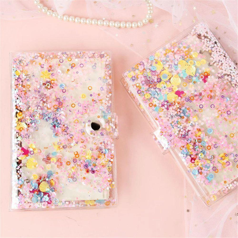 AUGUSTINA Office Supplies Glitter Sequins Stationery Notepad Cover Notebook Cover Planner Protector Transparent Loose Leaf Folder Journal School Supplies Loose-Leaf Cover Binder Cover