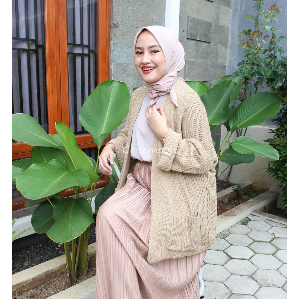 (REALPICT)Kardigan Oversize Rajut Wanita-CREAM