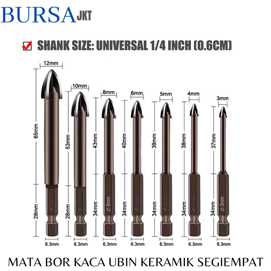 10 MM MATA BOR HEX KERAMIK KACATUNGSTEN DRILL BIT SEGIEMPAT